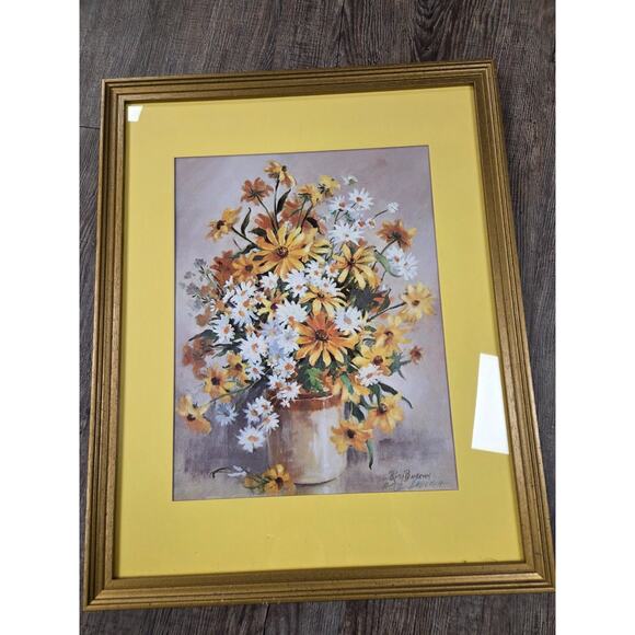 Other - Ruth Baderian Yellow Flowers Mat Framed Collector's Guild Authentic Pencil Signe